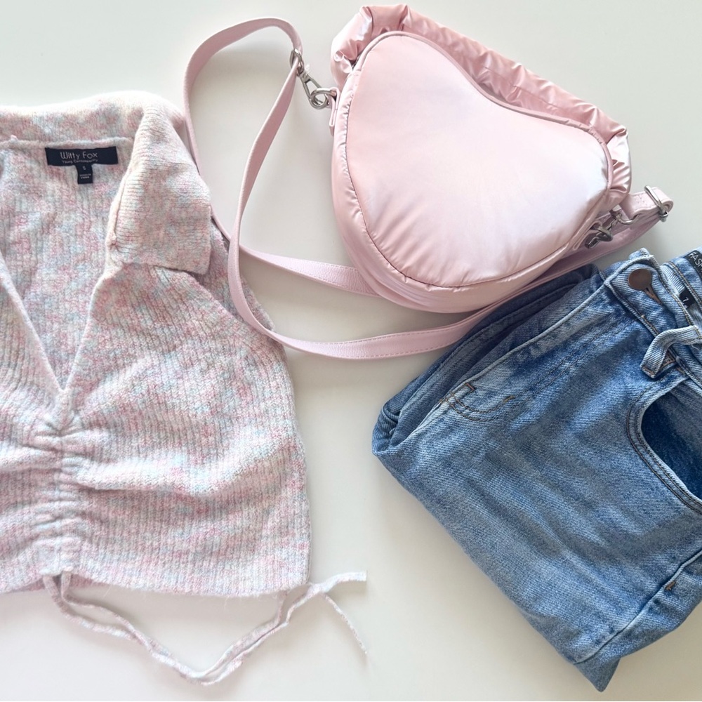 Pink Heart Bag and Knit Top with Jeans
